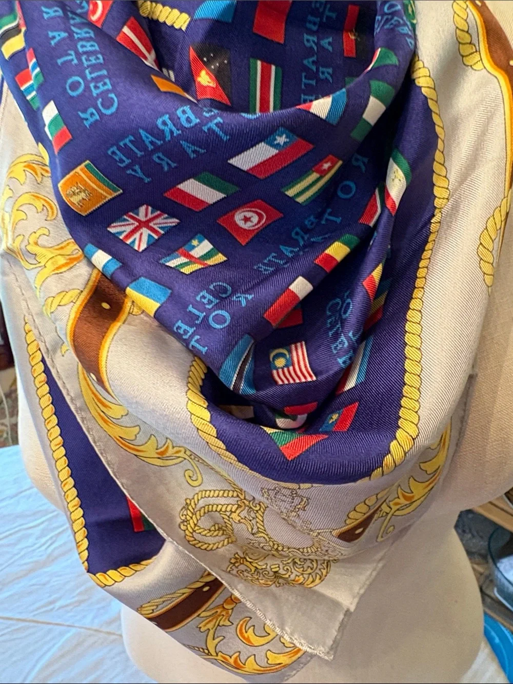 Vintage pure silk Celebrating 100 years Rotary  square scarf